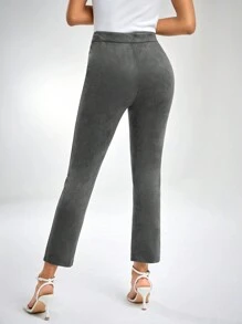 SHEIN Essnce 高腰錐形褲 - 灰色 - 查看 2