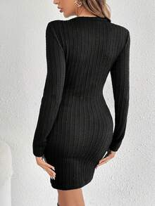 SHEIN Frenchy Chi tiết Nút Xoắn Dan Váy bodycon - màu đen - Xem 2