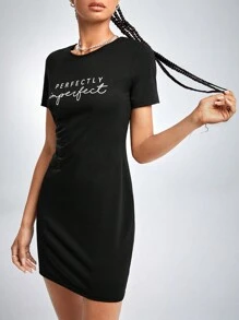 SHEIN Unity Letter Graphic Bodycon Dress - Black - View 5