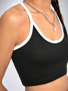 SHEIN Unity Áo hai dây Hội Chữ thập Tương phản ràng buộc Thể thao - màu đen - Xem 6