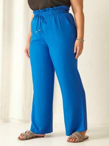 SHEIN SHIEN Curve Calça Pantalona Viscose - Blue - View 5