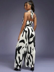 Hauture Mono Abstracto De Pierna Ancha Con Escote Halter