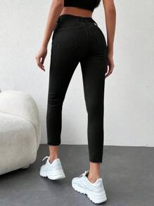 RueChic High Waisted Skinny Jeans - Black - View 2