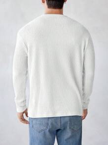 Manfinity BRENVOR Men Solid Ribbed Knit Tee, Summer, Long Sleeve Top - White - View 2