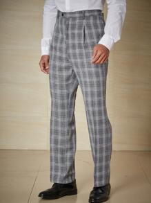 Calvornis Men Plus Plaid Print Slant Pocket Suit Pants
