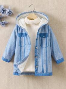 SHEIN Kleines Mädchen 1 Stück Mantel mit Kapuze, Denim Effekt Muster, Thermal Futter,