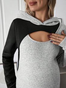 SHEIN Maternity Two Tone Cut Out Sweatshirt, For Winter - Grey - View 5