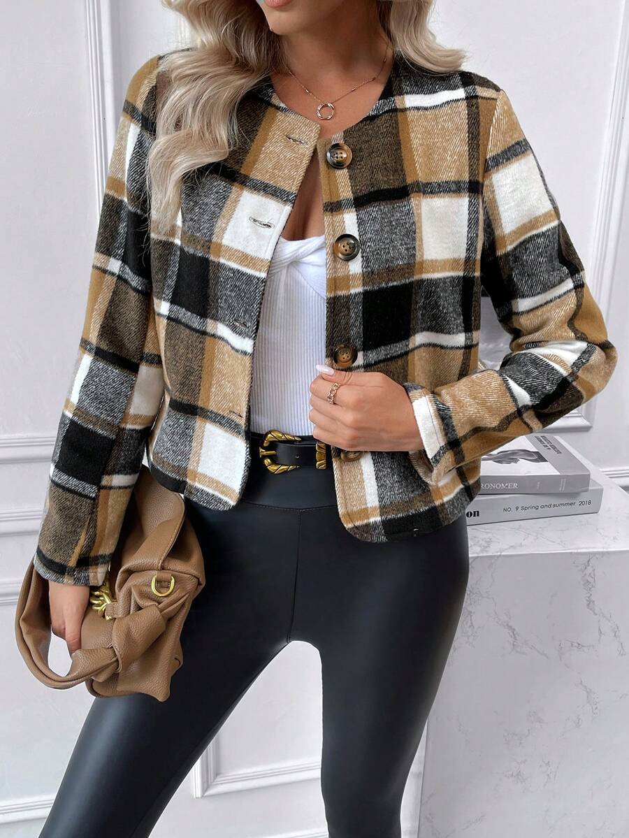 SHEIN Privé In kẻ sọc Nút phía trước Áo khoác - Nhiều màu - Xem 1