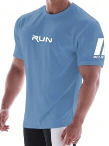 Manfinity Sport Corelite Manfinity Fitness Boyfriend Style Men Letter Graphic Sports Tee  Workout Tops  Workout Tops  Basketball  Back To School Graphic T Shirt Graphic Boyfriend Style Men T Shirt,Gym Clothes Workout Tops Breathable