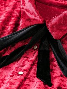 SHEIN Clasi Plus Tie Front Velvet Shirt - Burgundy - View 5