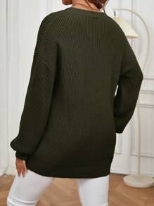 SHEIN Maternity Lantern Sleeve Drop Shoulder Sweater - Army Green - View 2