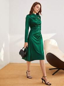BizChic Cổ giả Cắt ra Xù Đầm - màu xanh lá - Xem 5