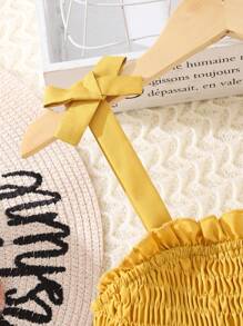 SHEIN Vintaside Kids Girls Colourblock Bow Shoulder Ruffle Hem Cami Dress - Yellow - View 6