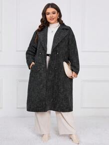 EMERY ROSE 大碼西裝領雙排釦花呢外套 - 藍色 - 查看 4