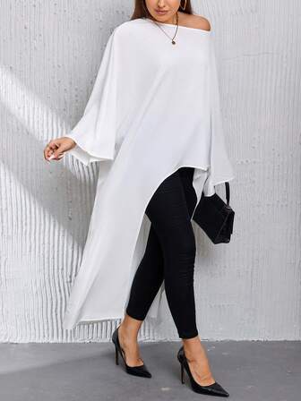 SHEIN Privé 大碼不對稱領蝙蝠袖襯衫