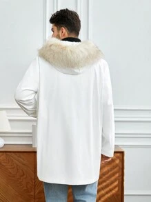 GENTILAND Áo khoác trùm đầu có chi tiết vá chữ cho nam túi đôi - trắng - Xem 2