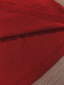 Half Button Scoop Neck Tee - Burgundy - View 5