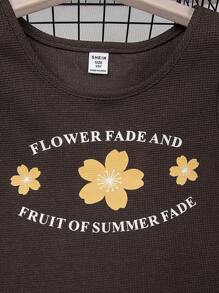 SHEIN Tween Girl Letter Graphic Hooded Jacket & Flare Leg Pants & Tank Top - Khaki - View 4