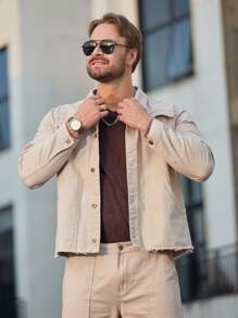 Manfinity Homme Men's Front Button Pocket Denim Shirt - Apricot - View 6