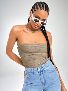 SHEIN EZwear Top bandeau unicolor - Marrón Mocha - Ver 6