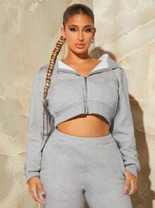 SHEIN SXY Zip Up Hooded Crop Hoodie - White - View 4