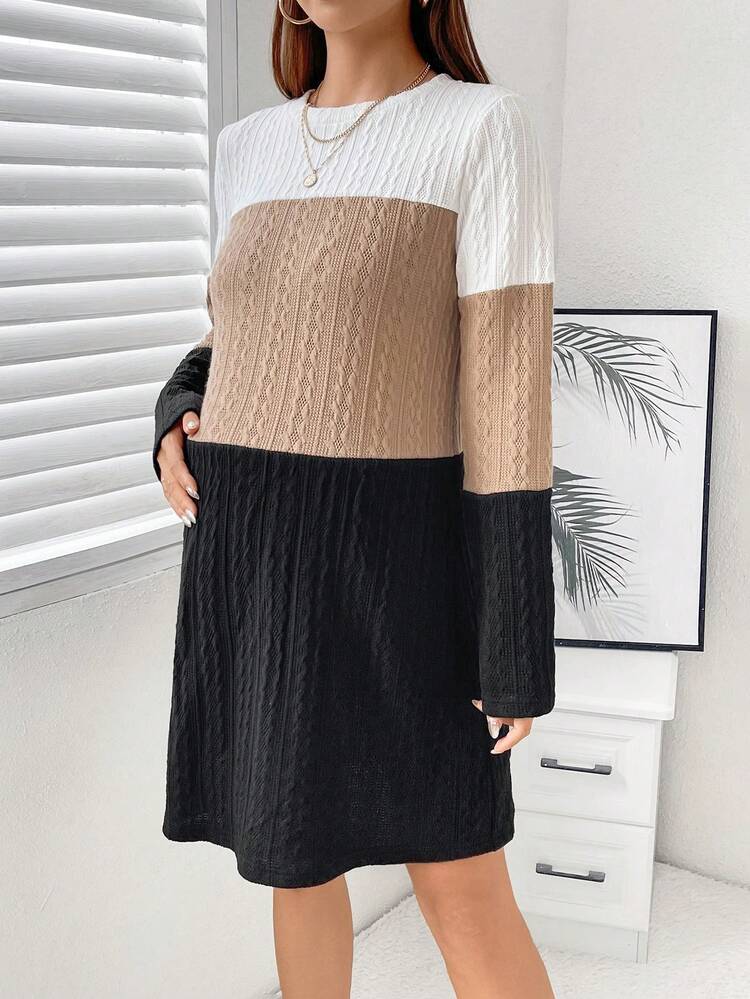 Maternity Color Block Cable Knit Dress