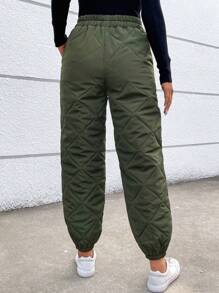 Chiquease Solid Elastic Waist Pants Fall Cloth For Women - Dark Green - View 2