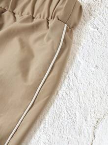 Muchica 腰部抽繩拼接側邊接縫闊腿褲 - 駝色 - 查看 4
