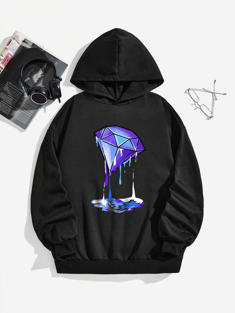 青少年男孩鑽石圖案連帽衫