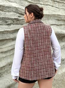 SHEIN Privé Plus Plaid Double Breasted Vest Tweed Jacket - Multicolor - View 2