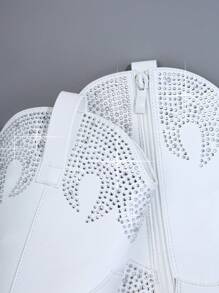 SHUZIA Giày bốt thời trang nữ mũi nhọn mũi nhọn Giày bốt cao bồi thời trang - trắng - Xem 3