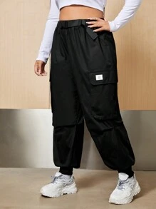 SHEIN EZwear Của phụ nữ Kích thước lớn Quần Cargo Với Patch Chi tiết Và Thắt lưng - màu đen - Xem 5
