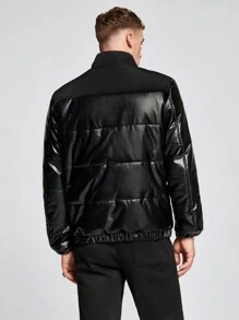 Manfinity VCAY Chaqueta casual tipo plumas con cremallera y manga larga, talla grande para hombre