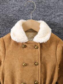 SHEIN Cô Gái Trẻ Cổ áo Borg Đôi ngực Thắt lưng áo - Màu Khaki - Xem 4