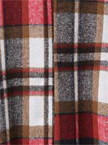 SHEIN LUNE Plaid Print Asymmetrical Hem Belted Coat - Red - View 7