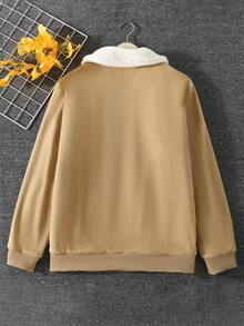 Nam Chi tiết Patched thư Cổ áo Borg Lót Teddy Áo khoác - Màu be - Xem 2