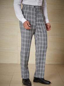 Calvornis Men Plus Plaid Print Slant Pocket Suit Pants
