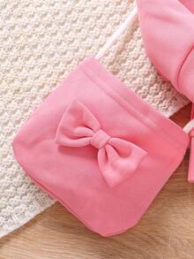 SHEIN Young Girl Figure Graphic Sweatshirt & Sweatpants With Bag - Pink - View 5