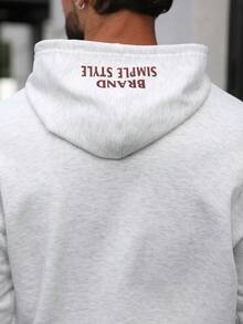 Manfinity Homme Men Letter Graphic Kangaroo Pocket Drawstring Oversize Hoodie - Grey - View 6