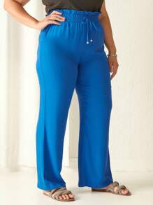 SHEIN SHIEN Curve Calça Pantalona Viscose - Blue - View 4