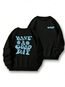 Manfinity Hypemode Nam Plus 1 Miếng Đồ họa Khẩu hiệu Lót nhiệt Áo chui đầu - màu đen - Xem 1