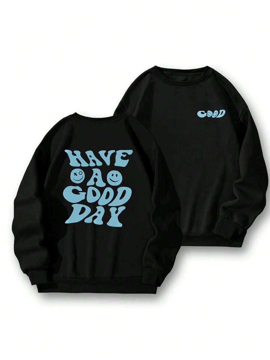 Manfinity Hypemode Nam Plus 1 Miếng Đồ họa Khẩu hiệu Lót nhiệt Áo chui đầu - màu đen - Xem 1