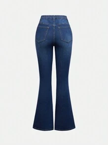 SHEIN Girlism Teen Girl Denim Flared Jeans, Suitable For Summer Casual Wear - Dark Wash - View 2