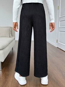 Tween Girl Elastic Waist Wide Leg Pants - Khaki - View 2