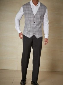 Manfinity Mode Men Plus Plaid Print Waistcoat Without Shirt - Grey - View 3
