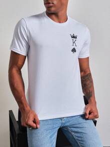 SHEIN Nam Chơi bài In Áo thun - trắng - Xem 4