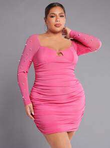 SHEIN SXY Plus Robe Moulante À Perles Découpé À Ruché En Tulle