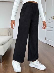 Tween Girl Elastic Waist Wide Leg Pants - Khaki - View 3