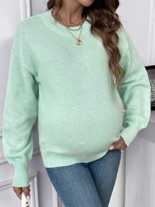 SHEIN Maternity Drop Shoulder Sweater - Mint Green - View 5