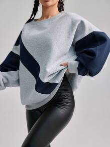 EURMUSE Colorblock Drop Shoulder Sweatshirt For Autumn & Winter - Light Grey - View 4
